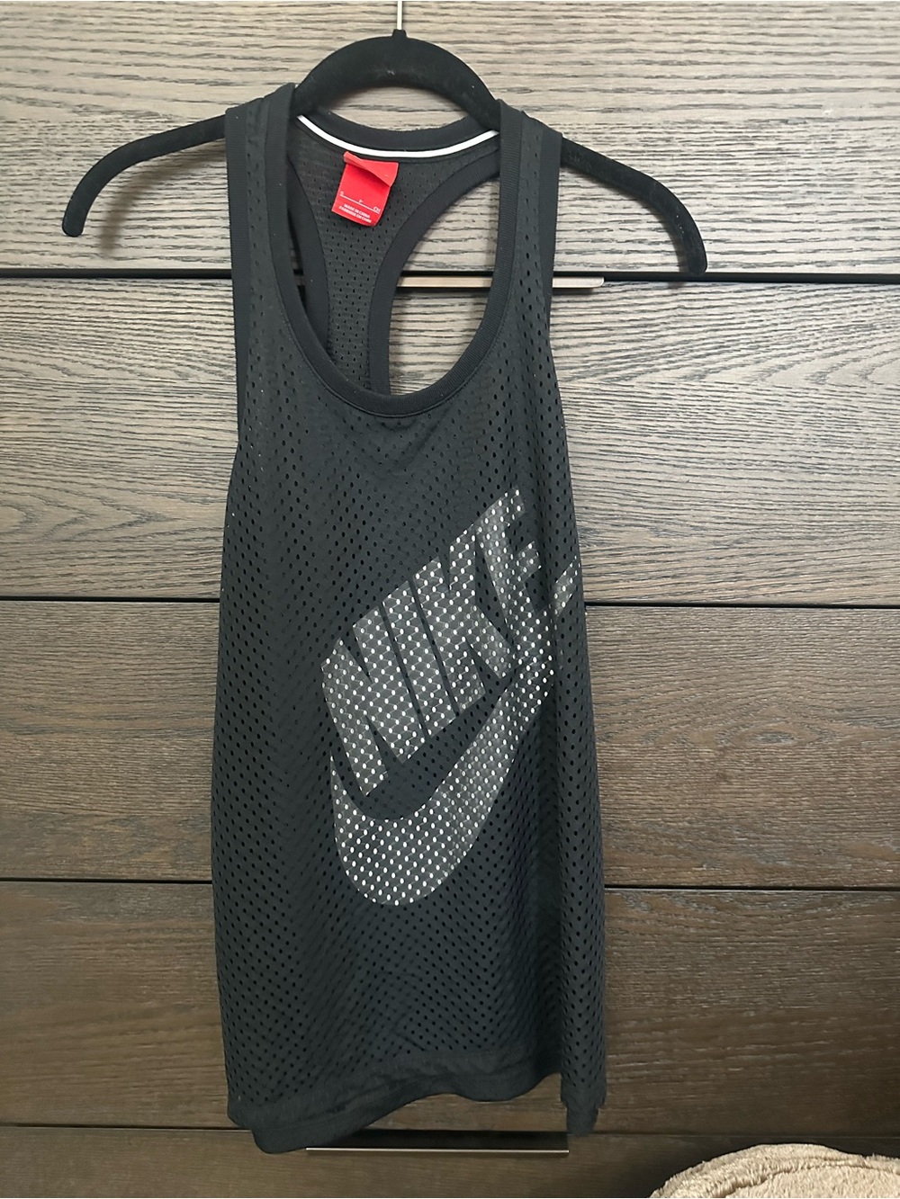 Nike Black Mesh Tank Top with White Swoosh Logo